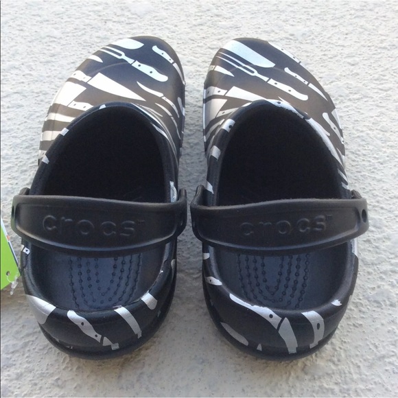 LAST ONE! Crocs Work Clogs SZ 11 Chef Black Silver - Picture 7 of 8
